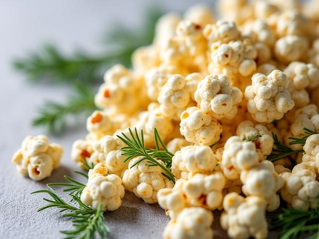 Popcorn seasoned with green dill and salt
