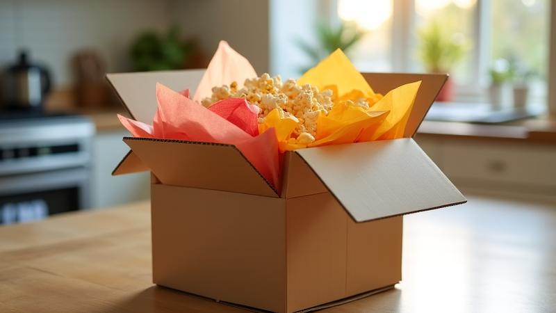 Gourmet popcorn delivery box with assorted flavors