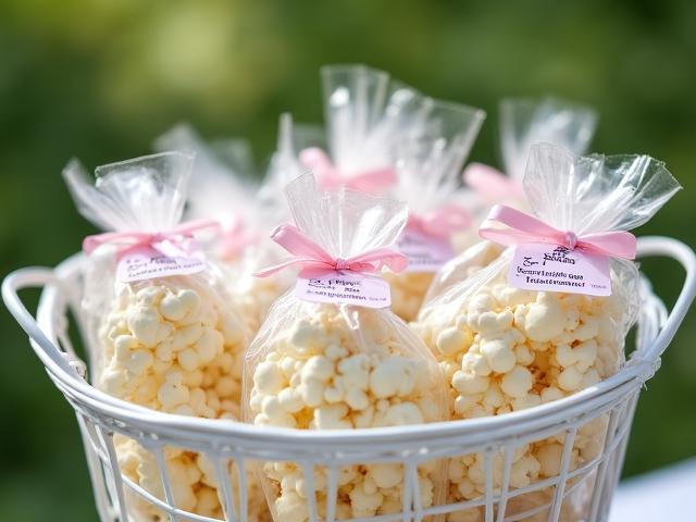 Popcorn favors for an engagement party with 'He Popped the Question' tags
